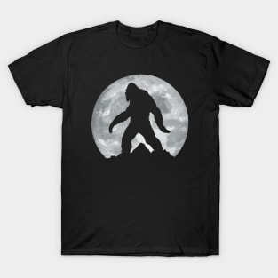 Bigfoot, Sasquatch Night with Full Moon, Minimalist Design With Mountains T-Shirt